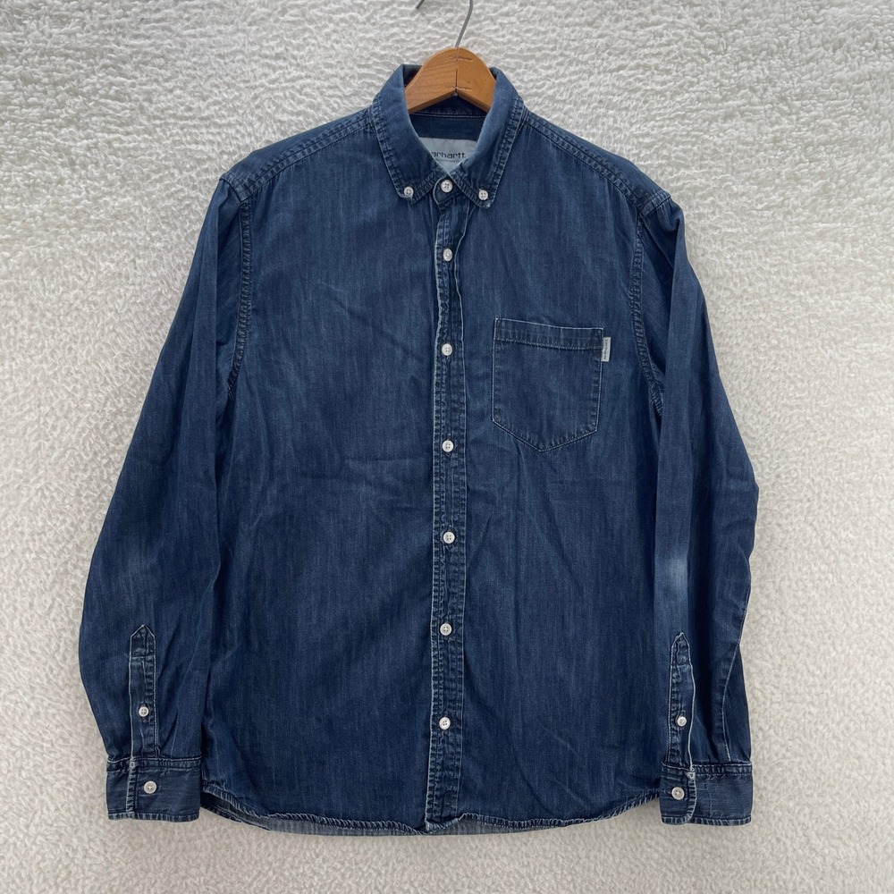 Carhartt WIP Mens Medium Blue Denim Civil Shirt Grunge Workwear Streetwear
